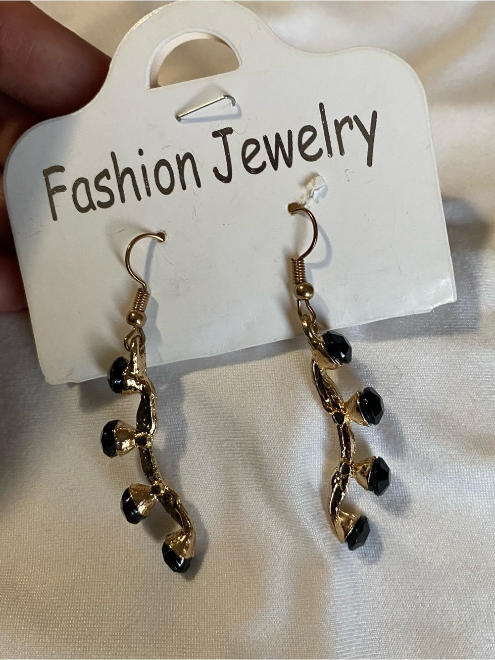 Fashion Jewelry Gold-Tone Drop Earrings with Black Accents